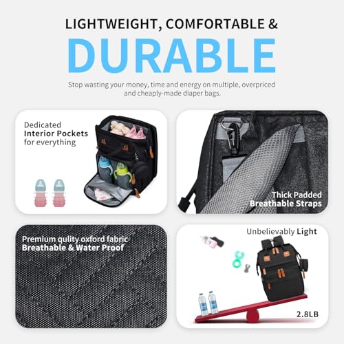 KABAQOO Diaper Bag Backpack with Detachable Changing Station, Large Capacity Baby Diaper Bags for Boys & Girls, Baby Registry Search Stuff & Shower Gifts, Newborn Essentials Must Haves, Black-2s - color: Black-2s