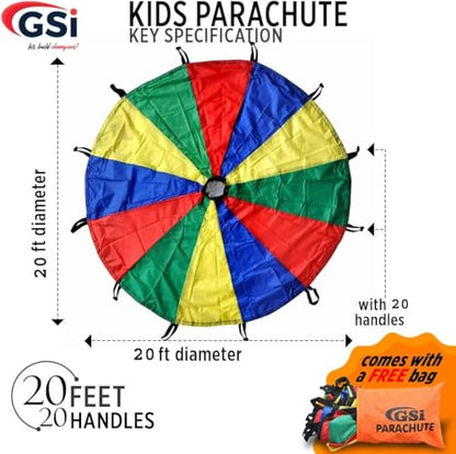 GSi Kids Play Parachute Rainbow Parachute Toy Tent Game for Children Gymnastics Cooperative Play and Outdoor Playground Activities (20 Feet) - size: 20 Feet