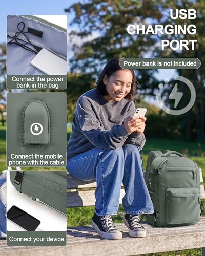 Simple Travel Backpack For Women Men,Carry on Backpack for Traveling on Airplane,Mochila de Viaje,Frontier Airlines Personal Item Travel Bag,Waterproof Luggage Backpack with USB Charging Port(Green) - color: Green