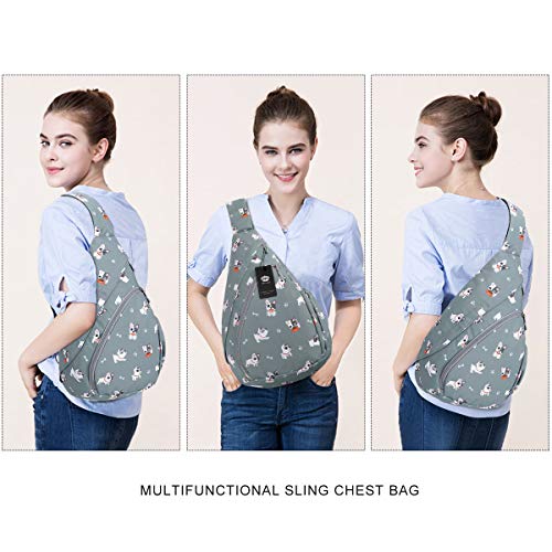 HUA ANGEL Crossbody Sling Bag for Men & Women Lightweight Waterproof Chest Shoulder Bag for Travel Hiking & Everyday Use - color: Grey Puppy