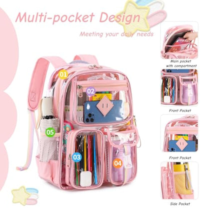 Clear Backpack for Girls Large Heavy Duty Transparent Bookbag for Middle School Kids Travel Daypacks - color: Pink Tie-dye