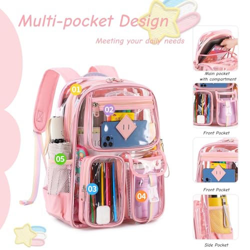 Clear Backpack for Girls Large Heavy Duty Transparent Bookbag for Middle School Kids Travel Daypacks - color: Blue Dinosaur