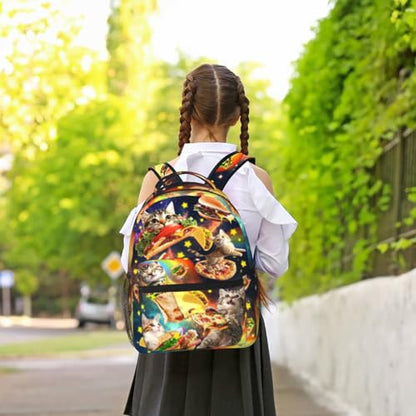 Funny Taco Cats School Backpack For Kids Galaxy Pizza Cat Backpack For Boys Girls Children Elementary Middle School Bookbag Ages 6-18 Back Pack - color: Taco Cats