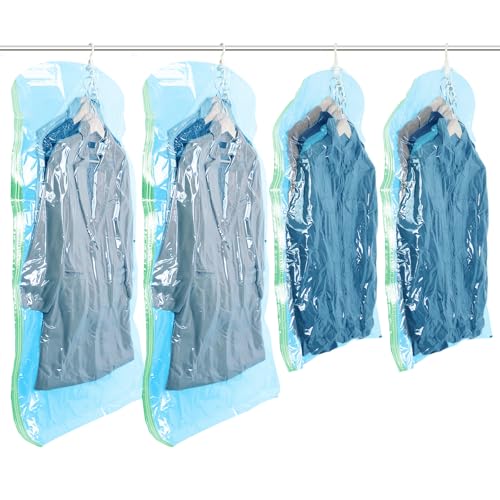 TAILI Hanging Vacuum Storage Sealer Space Saver Bags for Clothes, Coat, Closet Organizers, 4 Pack (2 Long, 2 Short) Blue - color: Blue, size: 4 Combo