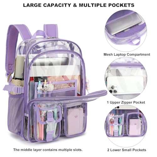 Clear Backpack Heavy Duty Transparent Backpacks Stadium Approved for School Work Sport Travel (Lavender Purple) - color: Lavender Purple