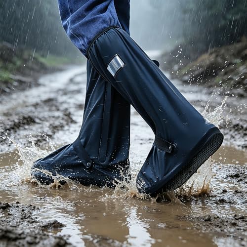 High Waterproof Rain Boot Covers, Heavy Duty Reusable Shoe Covers for Rain Snow Mud, Anti Slip Elastic Overshoes for Outdoor Cycling Walking - size: Medium