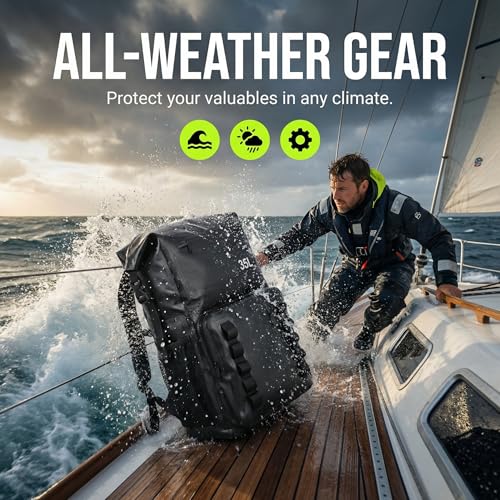 Greencity 100% Waterproof Roll-Top Dry Bag Backpack with Front Splash-Proof Pocket, Lightweight Floating Pack for Kayaking, Hiking & Travel,35L (Black) - color: Black
