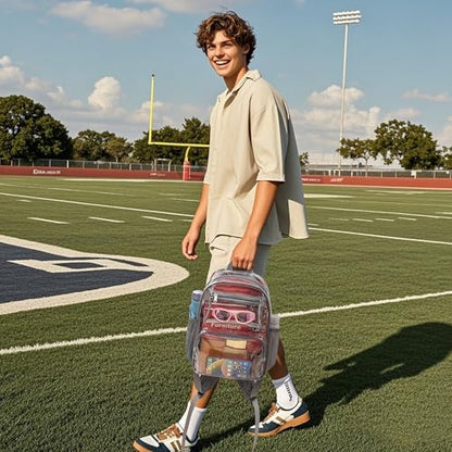 MAY TREE Clear Backpack Stadium Approved for Women and Men, Clear Bag for Stadium Events Concert Sporting Festival, Grey - color: Grey-1, style: 2 Front Pocket-1