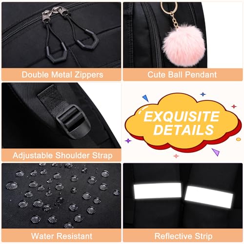 School Backpack for Teen Girls & College Women - Anti-Theft & Water Resistant 17.3 Inch Laptop Mochilas Bookbag - Large Ergonomic Straps Backpack, Classic Black - color: Black, size: 17.3 Inch