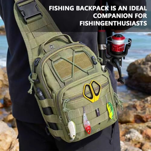 Fishing Backpack Small Fishing Tackle Storage Bag with 3 Methods of Carrying Large Capacity Sling Backpack for Outdoor Hiking Travel Hunting (Army Green) - color: Army Green