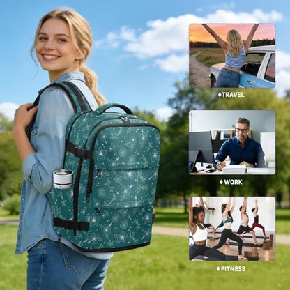 Travel Backpack with Shoe Compartment, 20L Large Capacity Laptop Backpack for Men Women, Teal Hibiscus Daypack for Traveling Hiking Carry On