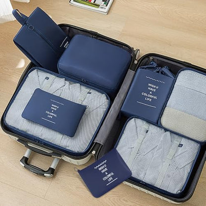8 Set Packing Cubes For Travel-Travel Essential Carry On Luggage Organizer,Bring Laundry Bag, Shoe Bag, Clothing And Underwear Bag (Nevy Blue) - color: Nevy Blue