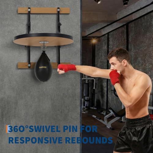 GarveeTech Hardwood Speed Bag Platform Kit with Adjustable Mount 360 Degree Swivel and Includes Speed Bag Air Pump for Boxing Training and Home Gym Workout