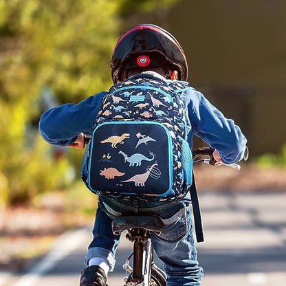 mommore 2-in-1 Kids Backpack, Insulated Lunch Compartment Dinosaur Toddler Backpack Lightweight Kindergarten Preschool Bookbag for Boys with Chest Strap, for Travel Daycare, Blue - color: Dinosaur