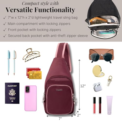 Baggallini Securtex Anti-Theft Daytripper Sling - color: Jam/Dusty Mauve
