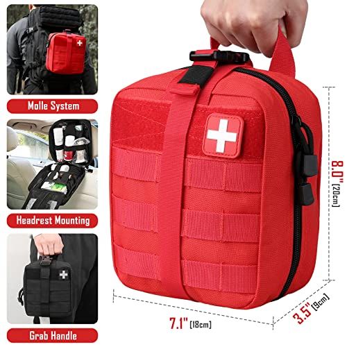 LIVANS 1000D First Aid Bag Empty Medical Ifak Pouch Molle EMT Pouches Rip-Away Tactical Military Trauma Emergency Medic Bag - color: Red(7.1"l X 3.5"w X 8"h)