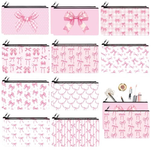 Reginary 20 Pcs Makeup Bags Gifts for Women Canvas Cosmetic Bags with Zipper Bulk Gift for Women Travel Purse Organizer Pouch Accessory, Toiletry Large Capacity, 7 x 4.3 Inch(Pink Bow) - style: Pink Bow