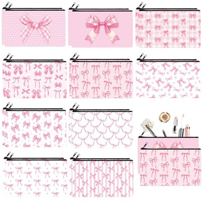 Reginary 20 Pcs Makeup Bags Gifts for Women Canvas Cosmetic Bags with Zipper Bulk Gift for Women Travel Purse Organizer Pouch Accessory, Toiletry Large Capacity, 7 x 4.3 Inch(Pink Bow) - style: Pink Bow