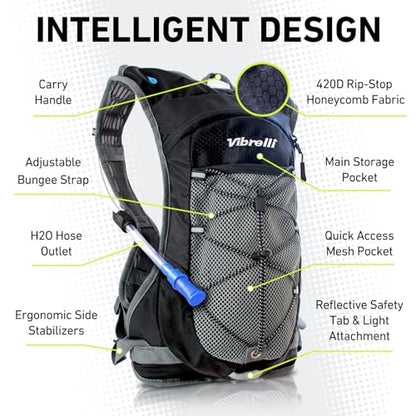 VibrelliVibrelli Hydration Backpack & 2L Hydration Bladder - High Flow Bite Valve - Hydration Pack for Cycling, Running, Hiking - color: Black