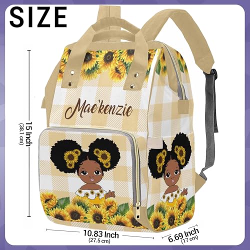 Newcos Personalized Sunflower Mommy Nursing Baby Bags Custom Afro Princess Diaper Bag Backpack with Name Customized Large Nappy Bags for Women - color: 230112-17