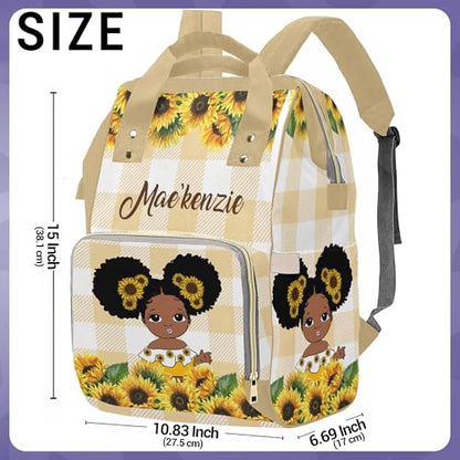 Newcos Personalized Sunflower Mommy Nursing Baby Bags Custom Afro Princess Diaper Bag Backpack with Name Customized Large Nappy Bags for Women - color: 230112-17
