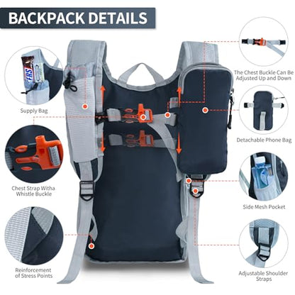 Hiking Backpack 10L/15L Small Daypack Lightweight Packable Travel Foldable Water Resistan for Women Men (Gray, 10L) - color: Gray, size: 10L