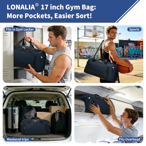 30L Gym Sport Duffle Bag - 17 inch Carry on Weekender Overnight Bag for Travel, Workout, Fitness (Navy Blue-30L) - color: Navy Blue