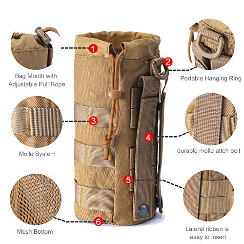 Upgraded Sports Water Bottles Pouch Bag, Tactical Drawstring Molle Water Bottle Holder Tactical Pouches, Travel Mesh Water Bottle Bag Tactical Hydration Carrier - color: Black-2 Pack