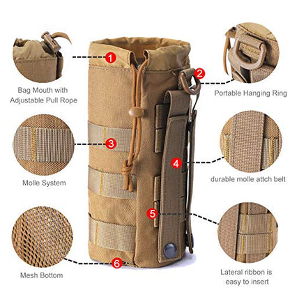 Upgraded Sports Water Bottles Pouch Bag, Tactical Drawstring Molle Water Bottle Holder Tactical Pouches, Travel Mesh Water Bottle Bag Tactical Hydration Carrier - color: Black-2 Pack