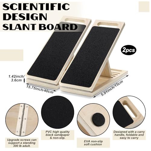 Thenshop 2 Pcs Slant Board for Calf Stretching Adjustable Portable Wooden Incline Board 300 Lbs Capacity Non Slip Calf Stretch Wedge for Leg Knees Heel Ankle Home Gym Yoga