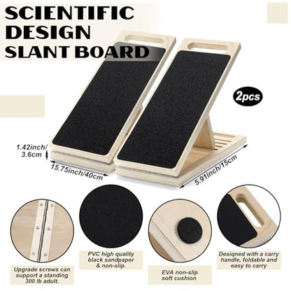 Thenshop 2 Pcs Slant Board for Calf Stretching Adjustable Portable Wooden Incline Board 300 Lbs Capacity Non Slip Calf Stretch Wedge for Leg Knees Heel Ankle Home Gym Yoga
