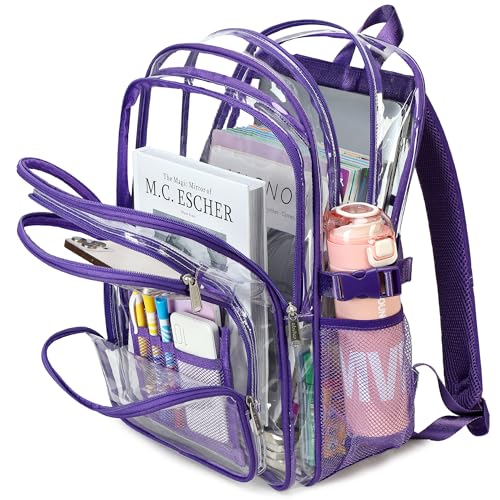 abshoo Large Heavy Duty Clear Backpack For School Bookbag Transparent Multi Pocket Backpacks for Girls (Dark Purple) - color: Dark Purple