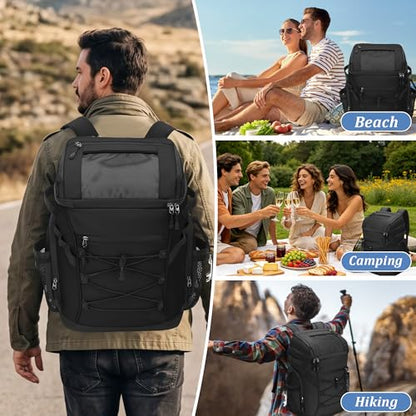30L Cooler Backpack for Men Women, Leak Proof & Waterproof, Double Decker Insulated Backpack Cooler for Beach Camping Picnic (7.93 Gal, 48 Can) - color: Black