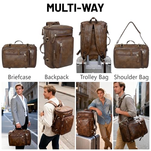 GOWIN Vegan Leather Backpack fit 16 Inch Laptop ‌Convertible Travel Backpack for Men, TSA Approved (Brown) - color: Brown