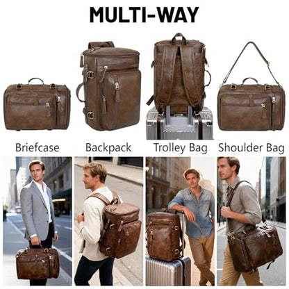 GOWIN Vegan Leather Backpack fit 16 Inch Laptop ‌Convertible Travel Backpack for Men, TSA Approved (Brown) - color: Brown