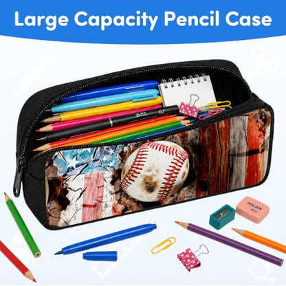 3PCS Baseball Print Backpack for Boys Girls Teens, School Backpack with Lunch Box Pencil Case for Elementary Middle High Students, 17 Inch Lightweight Bookpack 3 in 1 Set Back to Shool Gifts for Kids - color: American Flag Baseball S01