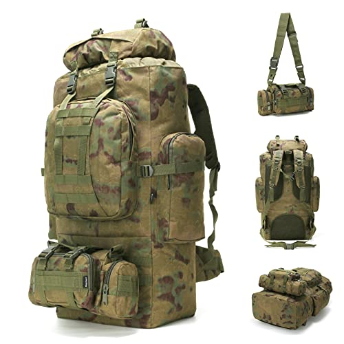 King'sGuard 100L Camping Hiking Backpack Molle Rucksack Military Camping Backpacking Daypack - color: Ruin Camo