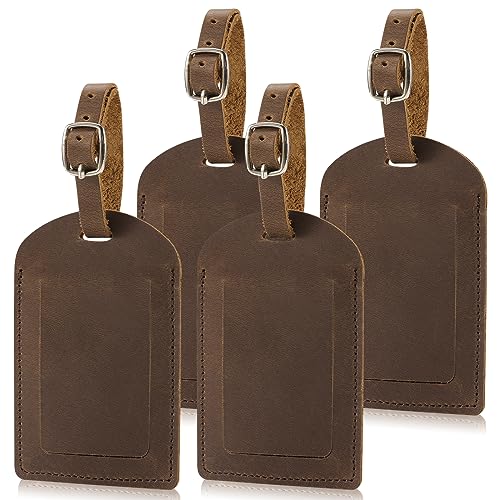 Ringsun Genuine Leather Luggage Tag for Suitcases ID Tags Bag Tags for Luggage (4 Pack) - color: 4 Pack-dark Brown