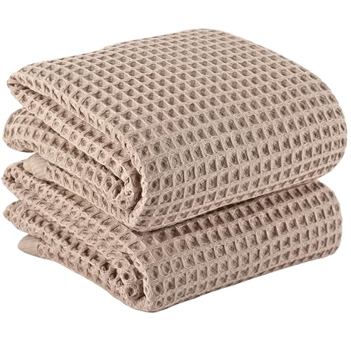 PÜSKÜL Natural 100% Turkish Cotton Waffle Bath Towels Set of 2-Piece | 32x63 inch Extra Large Absorbent Quick-Dry Lightweight Spa Towel | Luxury Sauna Accessories (Beige Bath Towels - Pack of 2) - color: Beige