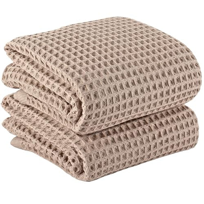 PÜSKÜL Natural 100% Turkish Cotton Waffle Bath Towels Set of 2-Piece | 32x63 inch Extra Large Absorbent Quick-Dry Lightweight Spa Towel | Luxury Sauna Accessories (Beige Bath Towels - Pack of 2) - color: Beige