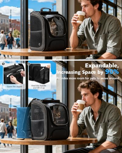 Pecute Cat Backpack Carrier,Cat Bubble,12.6" L x 10.2" W x 16.5" H,Black - color: Black (Expandable), size: 12.6"L x 10.2"W x 16.5"H