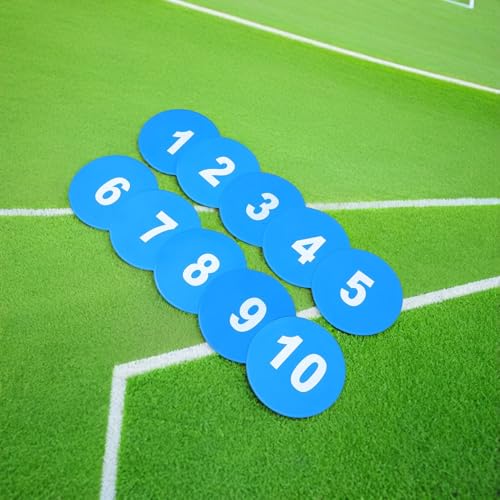 10pcs Football Training Discs 23cm Flat Cone Spot Markers Non-Slip Agility Points Navy Numbered Sports Markers for Soccer Speed and Agility Training