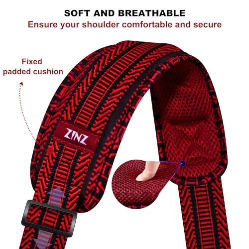 ZINMARK Shoulder Strap 59 inch, Extra-Thick Fixed Cushion Pad and Dual Clasps Universal Replacement Strap for Bags, Camera, Crossbody，Lawn mower -Black Red Jacquard - color: Black Red Jacquard