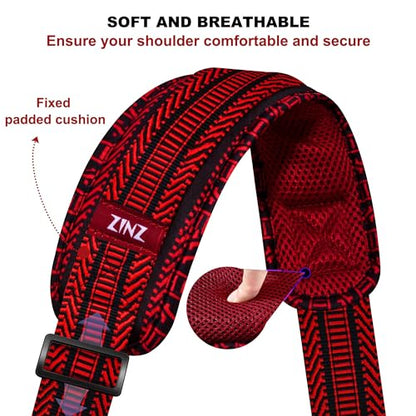 ZINMARK Shoulder Strap 59 inch, Extra-Thick Fixed Cushion Pad and Dual Clasps Universal Replacement Strap for Bags, Camera, Crossbody，Lawn mower -Black Red Jacquard - color: Black Red Jacquard
