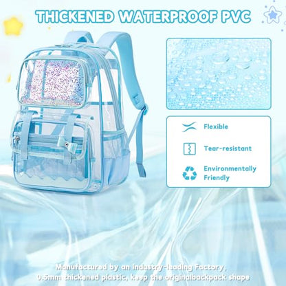 Clear Backpack for Girls,Transparent Backpack See Through Backpacks Stadium Event,Heavy Duty Clear Bookbag for School Blue - color: Healing Blue