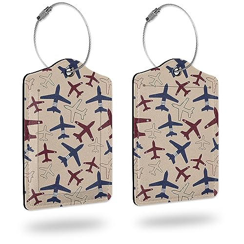 Luggage Tags for suitcases,2 Pack Airplane Luggage Tag,Leather Stainless Steel Loop Label Tag for Women Men Girls Travel Bag Suitcase - color: Airplane