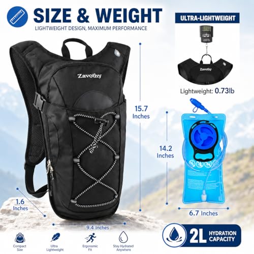 Zavothy Hydration Backpack with 2L Hydration Bladder Water Backpack for Hiking Hydration Pack for Running Cycling Hiking - color: Black
