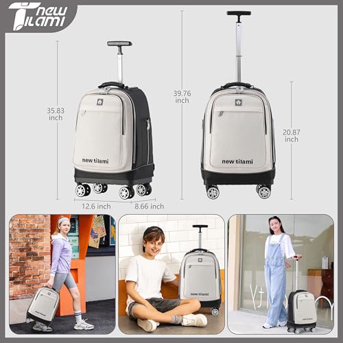 NEW TILAMI 19 Inch Rolling Backpack with 360 Rotating Universal Wheel, Large Organizer Compartments, Adjustable Handle, Carry on for School Students Business Travel, White Clear Shadow - color: White