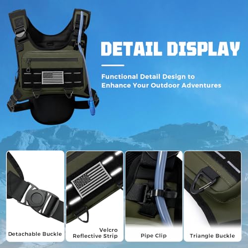Running Hydration Vest with 2L Water Bladder， Lightweight Adjustable Hydration EDC Chest Pack for Men and Women, Water Backpack for Hiking, Cycling - color: Green