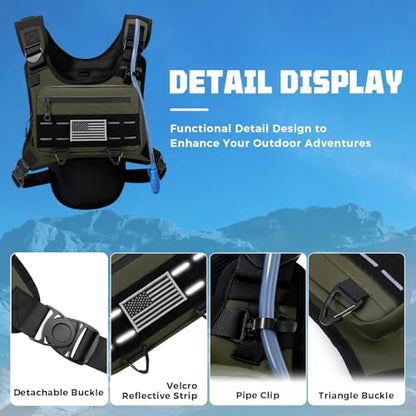 Running Hydration Vest with 2L Water Bladder， Lightweight Adjustable Hydration EDC Chest Pack for Men and Women, Water Backpack for Hiking, Cycling - color: Green